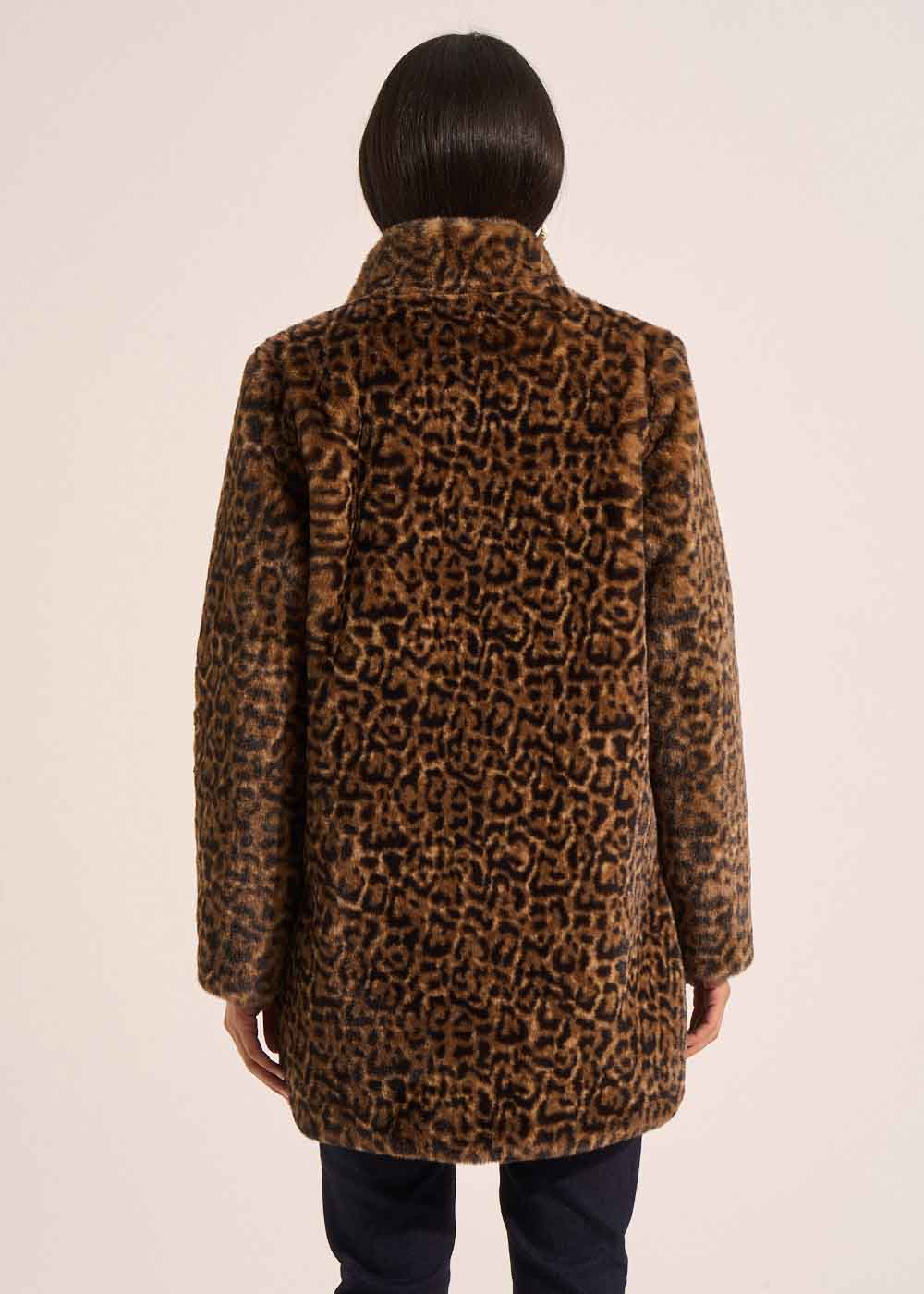 MINTY Manteau fausse fourrure léopard ajusté col droit - 3 - Sud Express - Sud Express