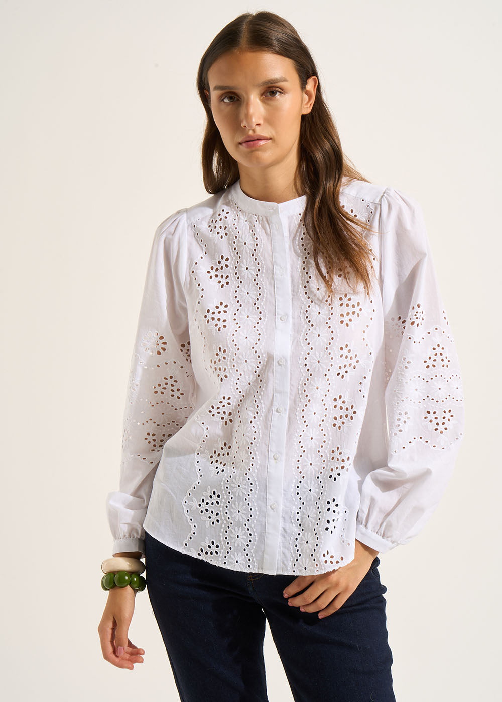 CORMINE Chemisier en voile de coton et broderie anglaise - 1 - Sud Express - Sud Express
