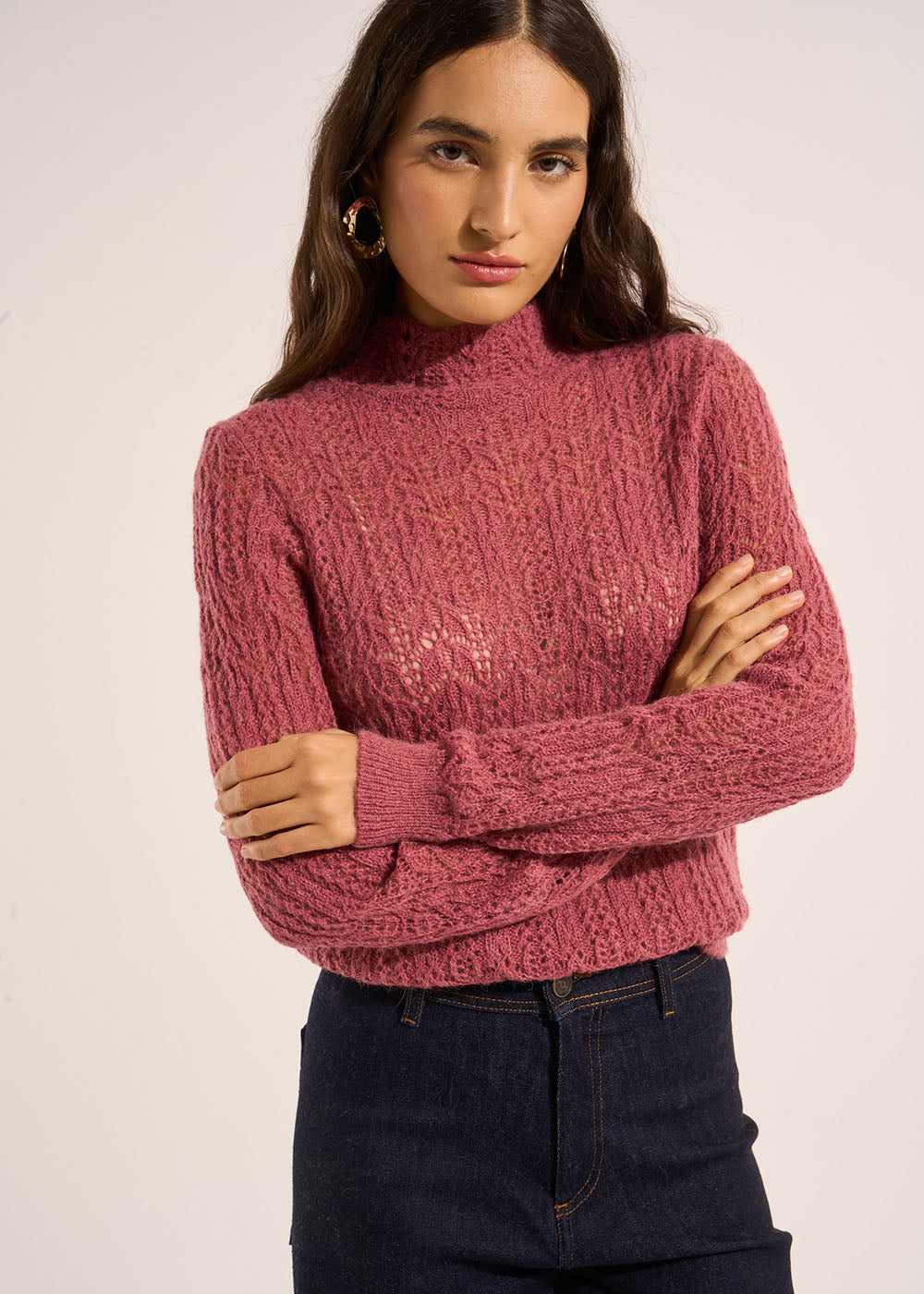 MELPA Pull fin col montant dentelle - 1 - Sud Express - Sud Express