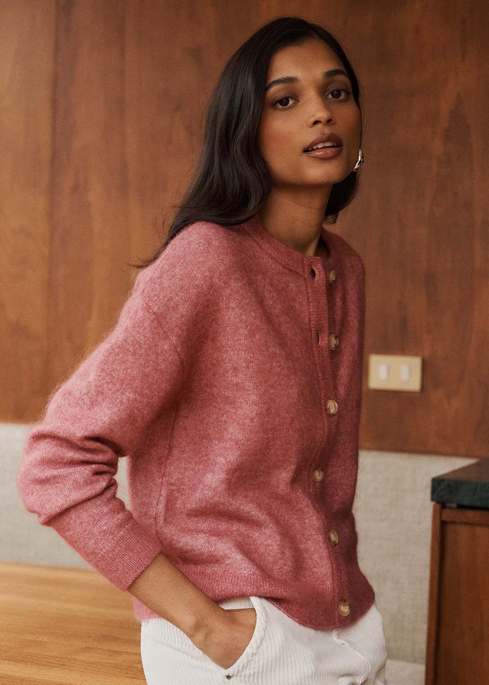 Gilet cardigan ample à col rond VIEUX ROSE GARICAN – Sud Express