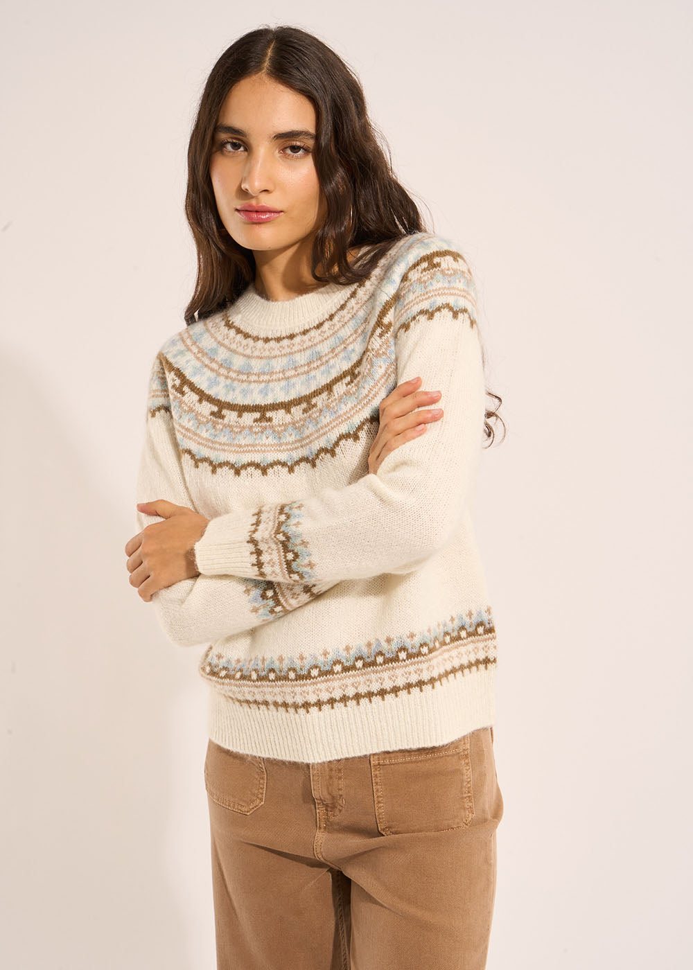 MISLANDA Pull col rond maille chaude à motifs - 1 - Sud Express - Sud Express