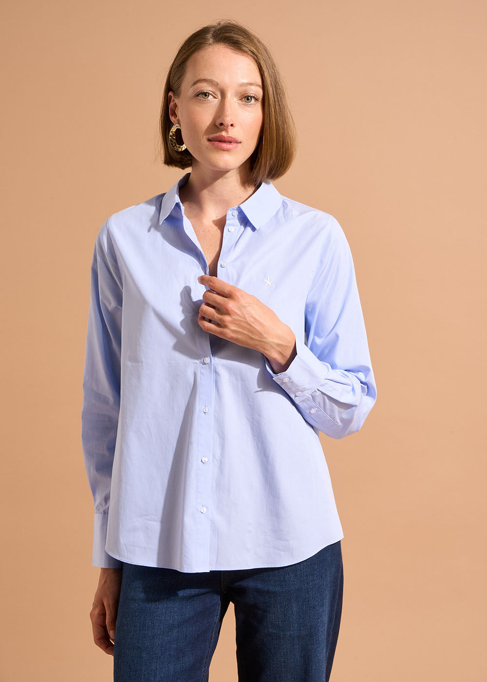 CANOLA Chemise cintrée en coton rayé avec broderie étoile - 1 - Sud Express - Sud Express