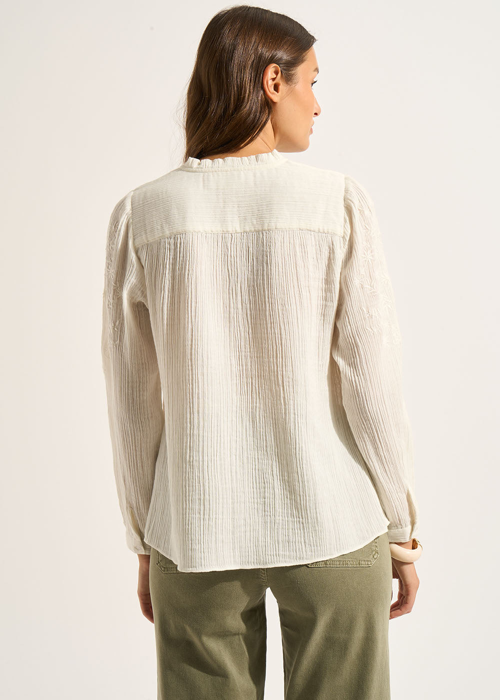 TADOULI Blouse en double gaze de coton brodée à manches longues - 3 - Sud Express - Sud Express