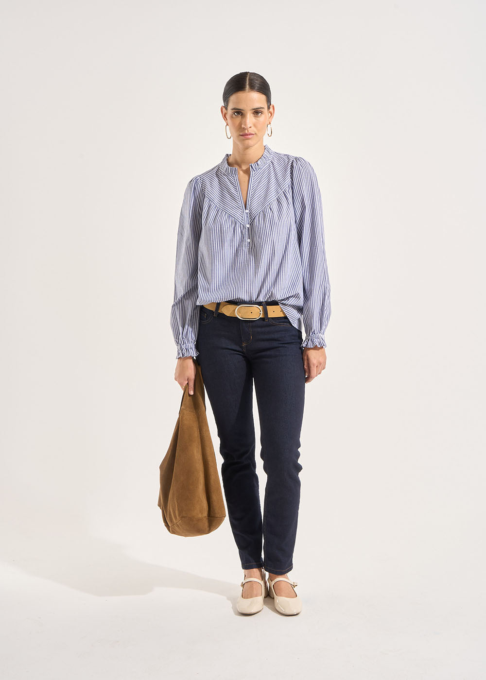 TONIMO Blouse ample rayée en coton avec encolure tunisienne - 1 - Sud Express - Sud Express