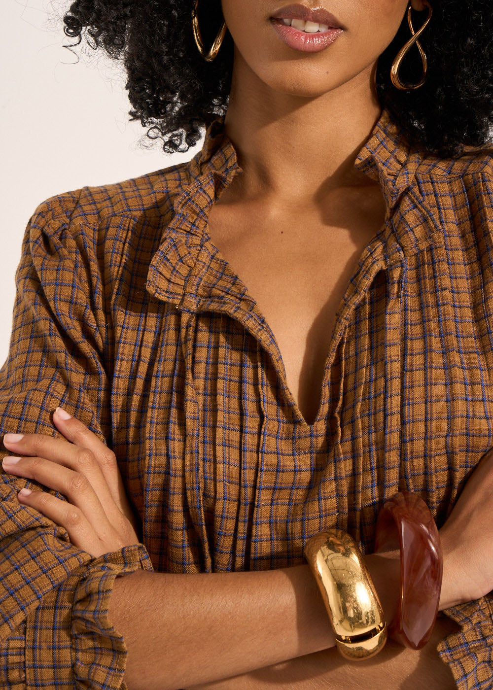 TARMINE Blouse à carreaux à manches longues et volants - 2 - Sud Express - Sud Express