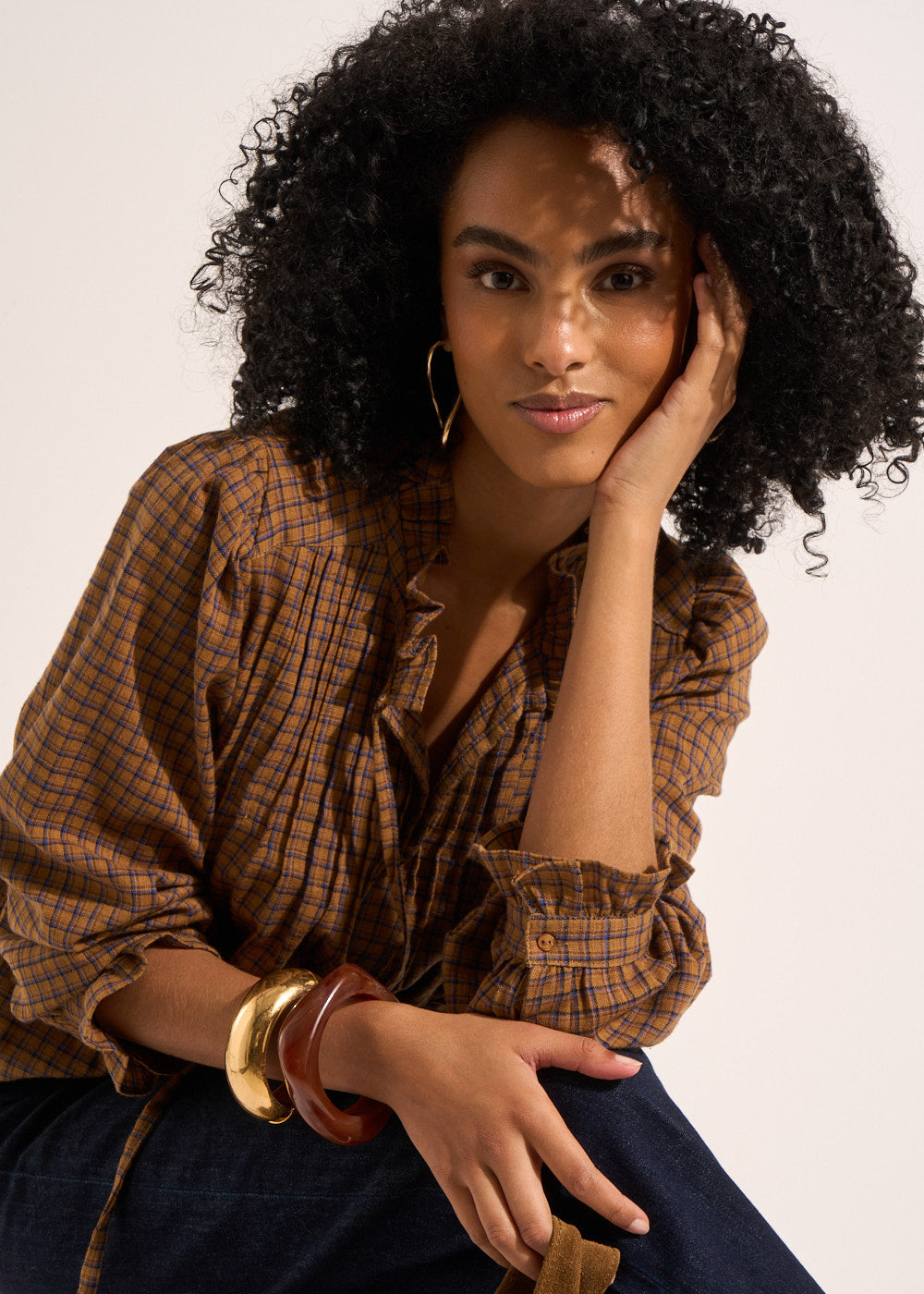 TARMINE Blouse à carreaux à manches longues et volants - 4 - Sud Express - Sud Express