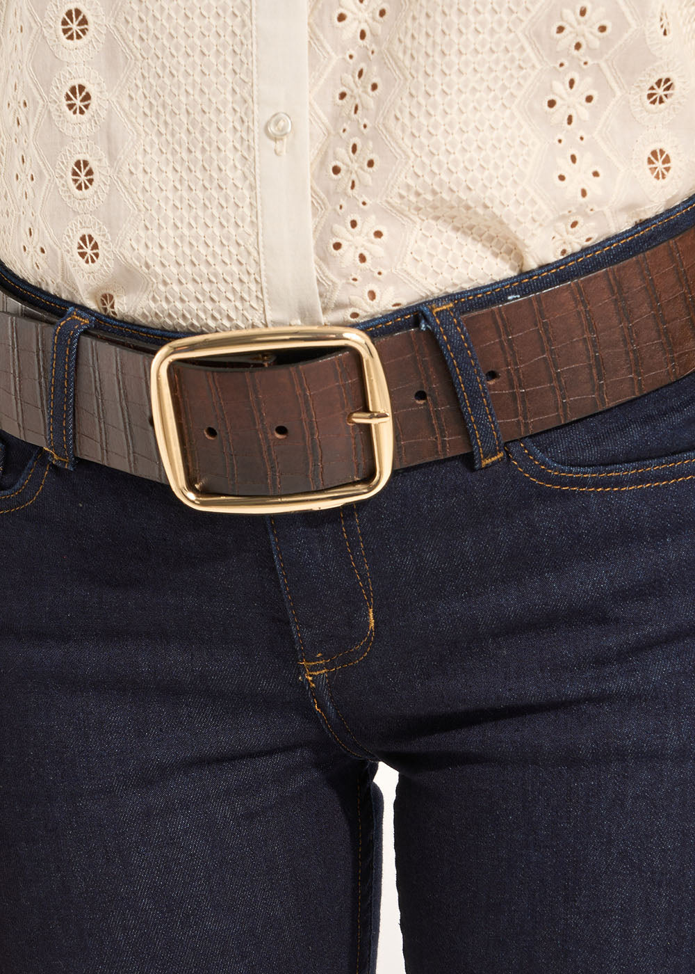 COSMO Ceinture en cuir texturé avec grande boucle dorée - 3 - Sud Express - Sud Express