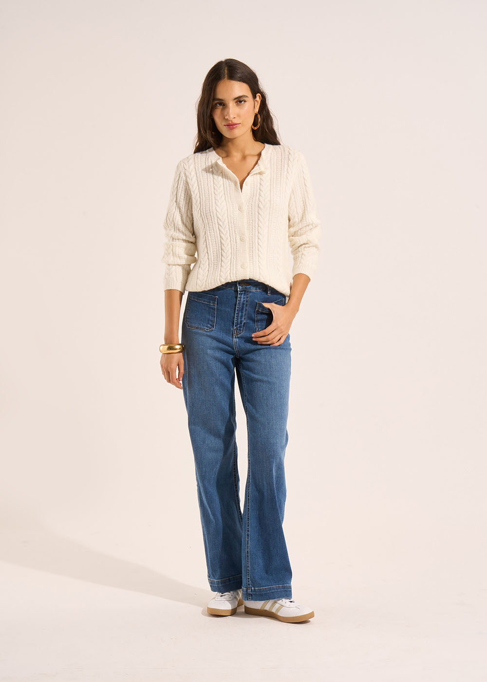 STACY MEDIUM STONE Jean à jambes larges avec revers et taille haute - 1 - Sud Express - Sud Express