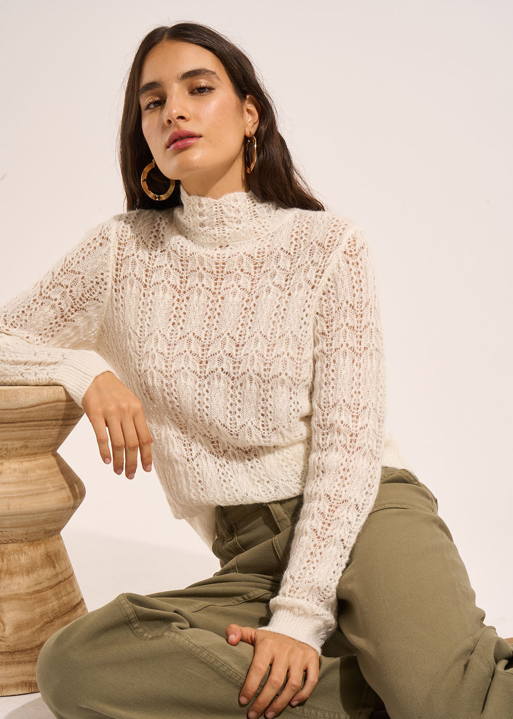 Pull fin col montant dentelle - Sud Express - 5 - Sud Express
