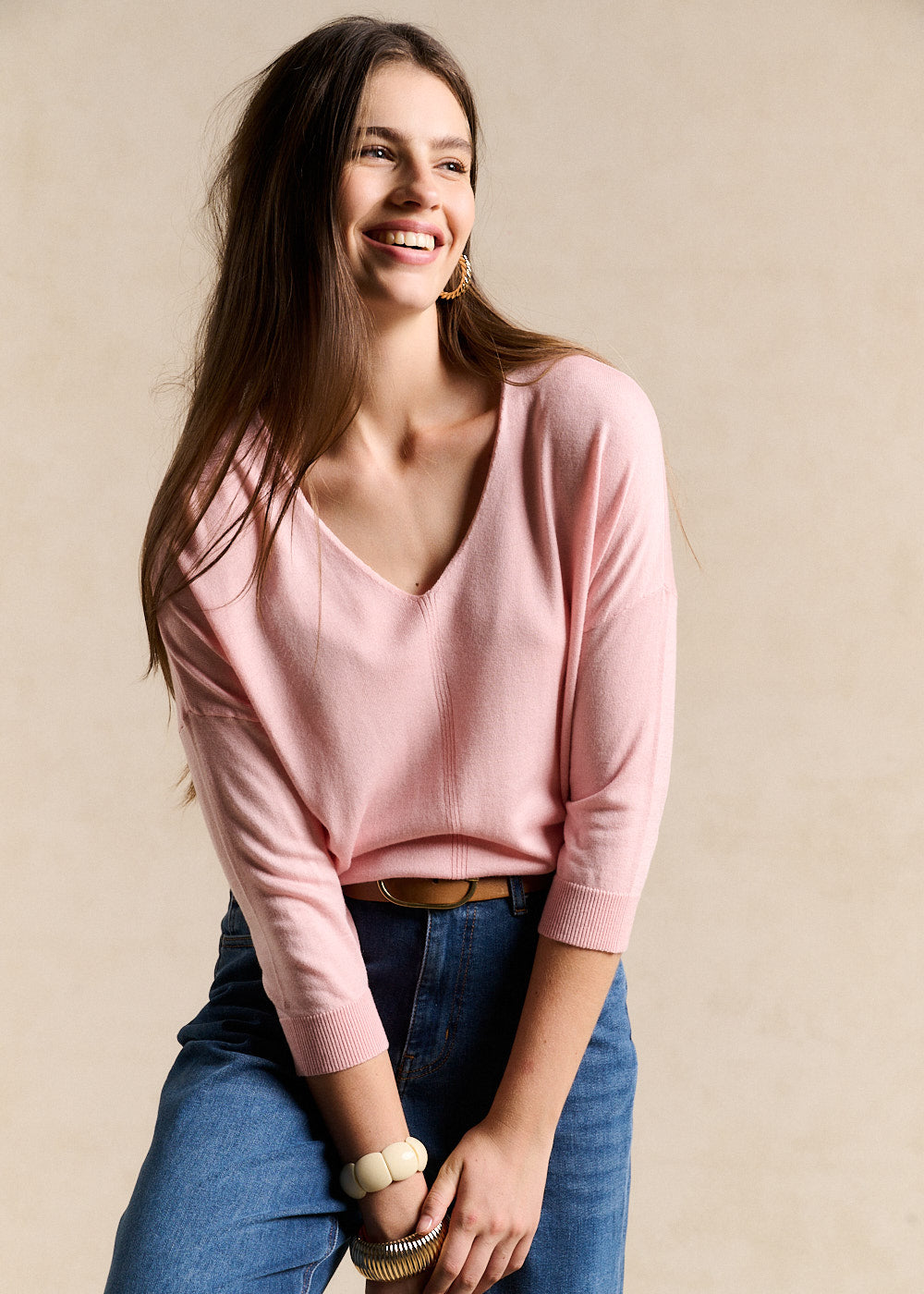 Pull col V oversize avec manches mi-longues - Sud Express - 1 - Sud Express