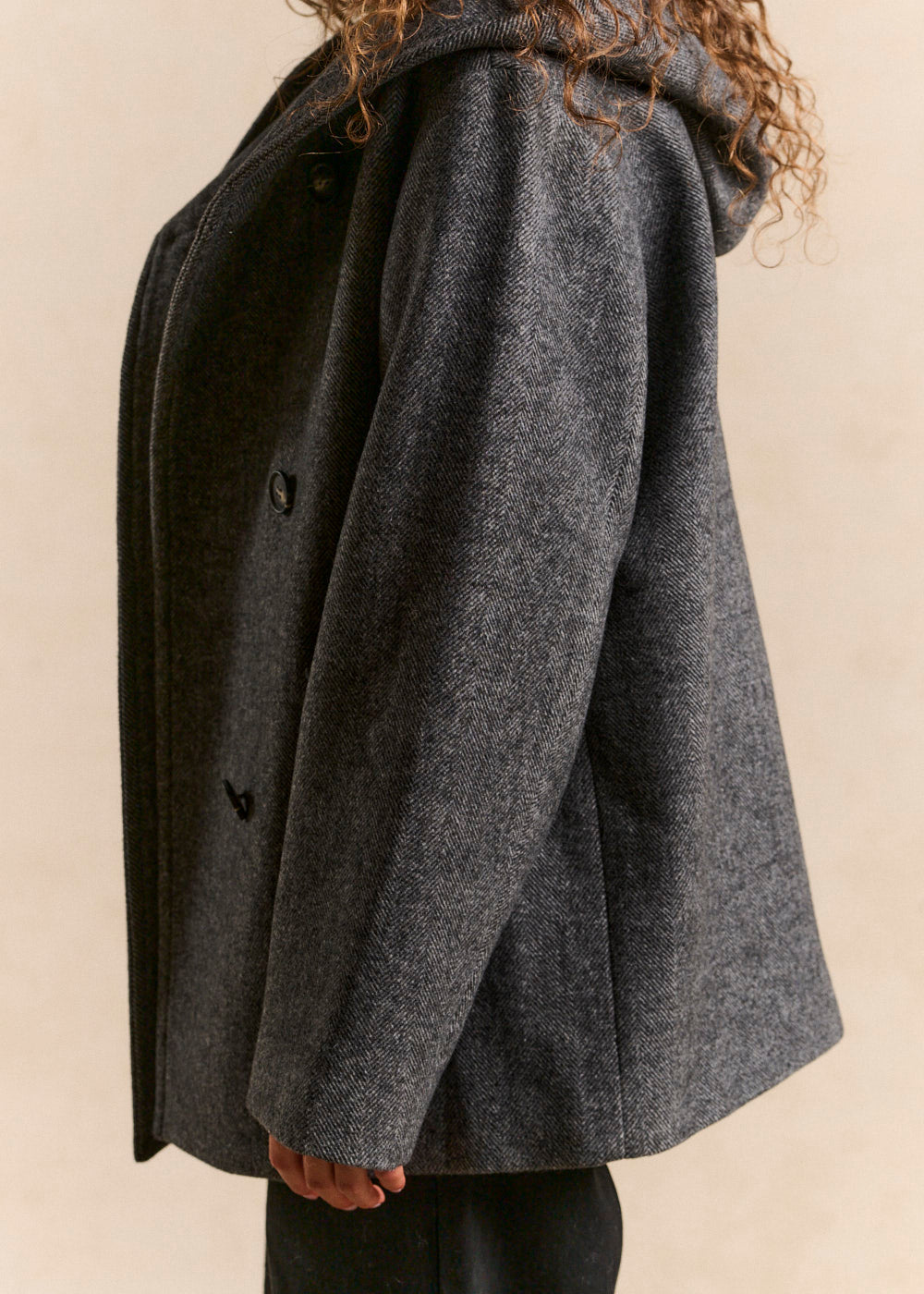 Manteau à capuche en lainage chevron - Sud Express - 2 - Sud Express