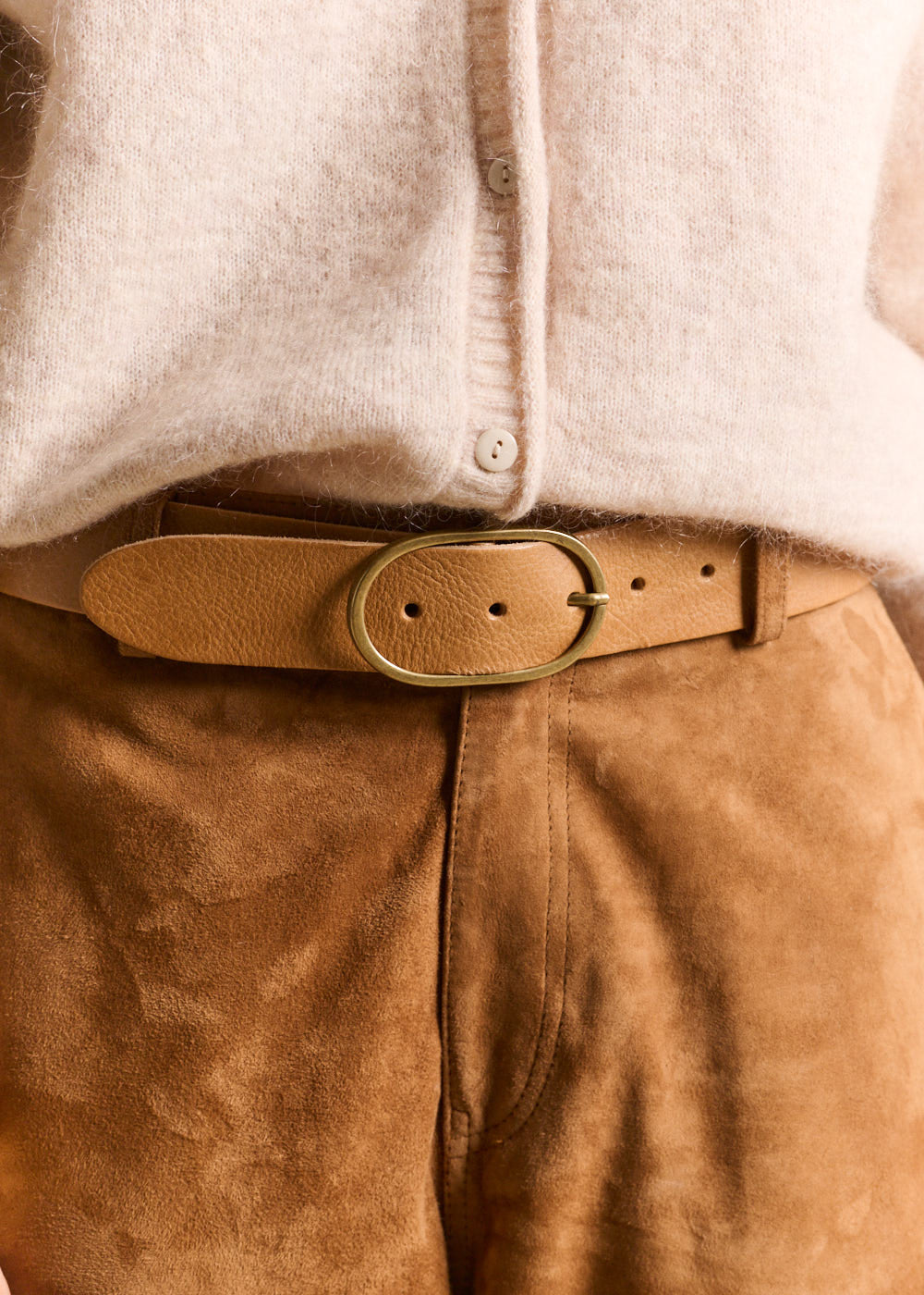 Ceinture en cuir boucle ovale dorée - Sud Express - 2 - Sud Express