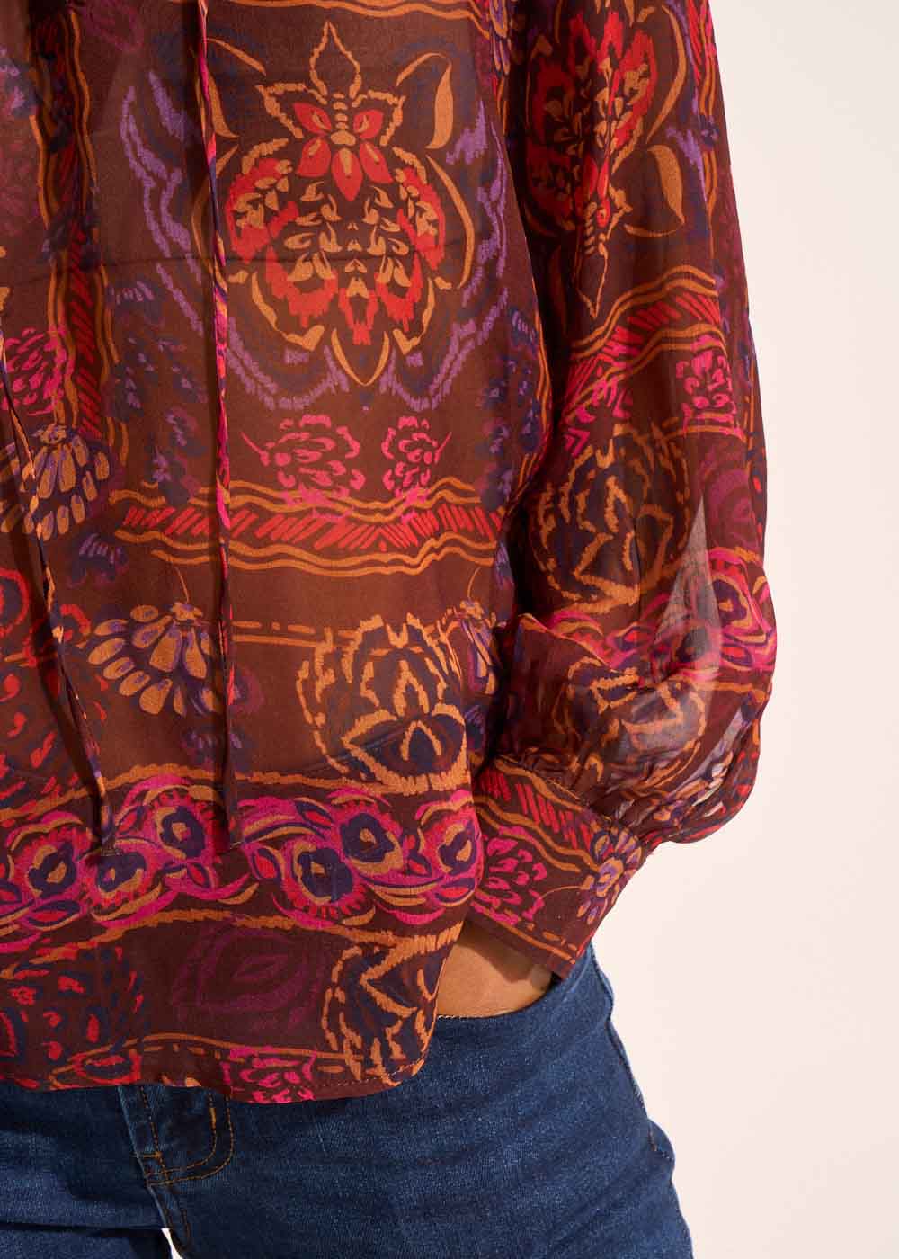 Blouse fluide imprimée avec des manches longues bouffantes - Sud Express - 4 - Sud Express