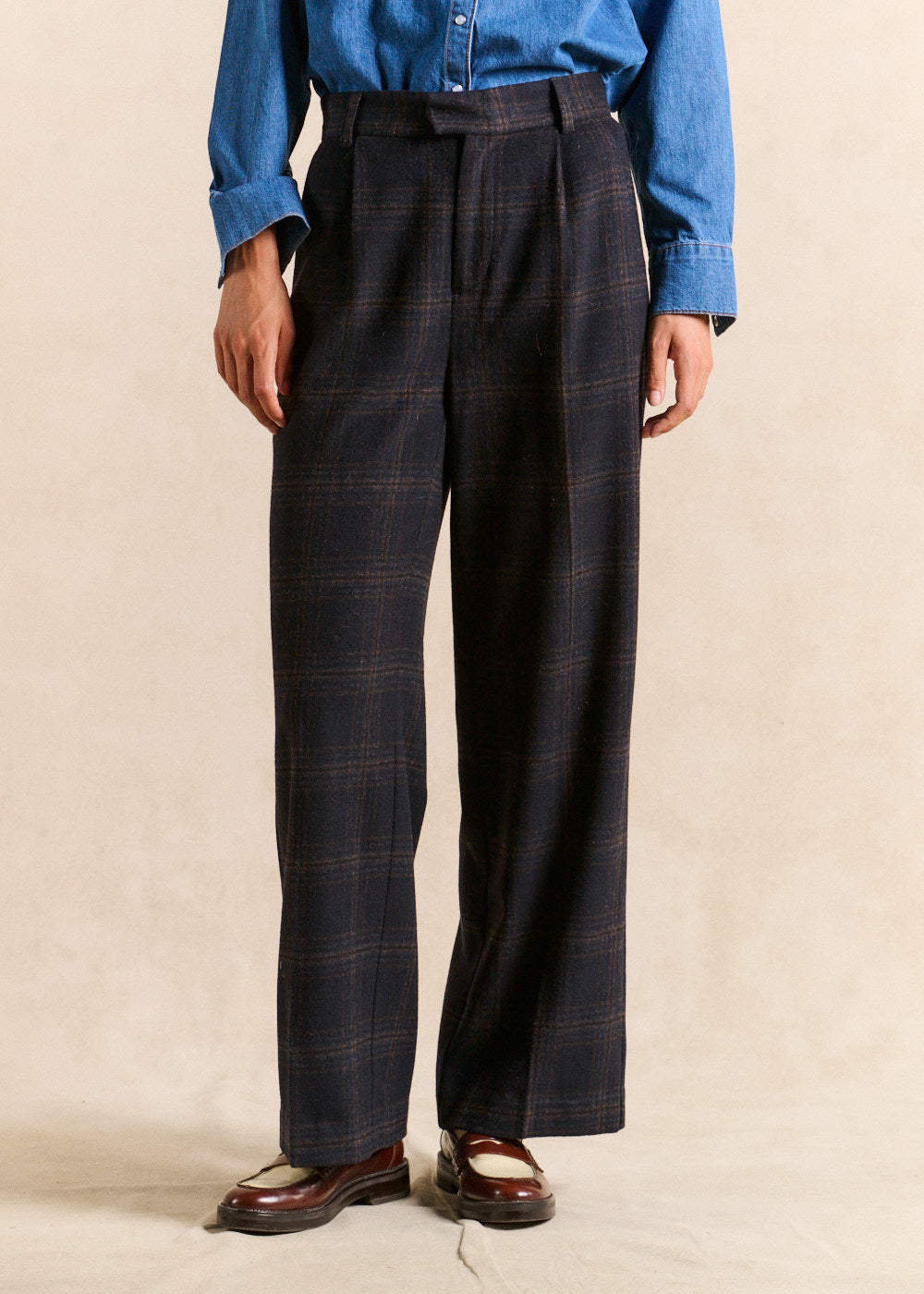 Pantalon large à carreaux taille haute - Sud Express - 1 - Sud Express
