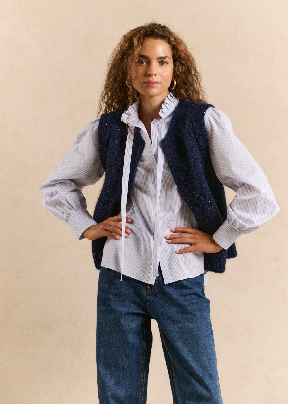 Gilet sans manches en mohair fils métallisés - Sud Express - 1 - Sud Express