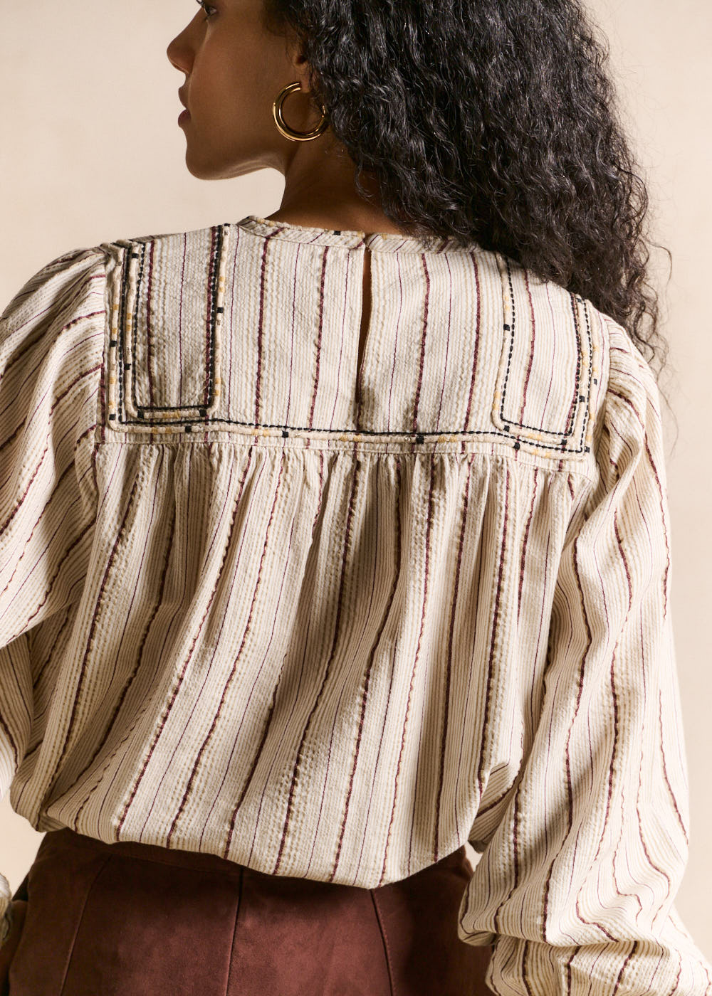 Blouse rayée col rond brodée - Sud Express - 3 - Sud Express