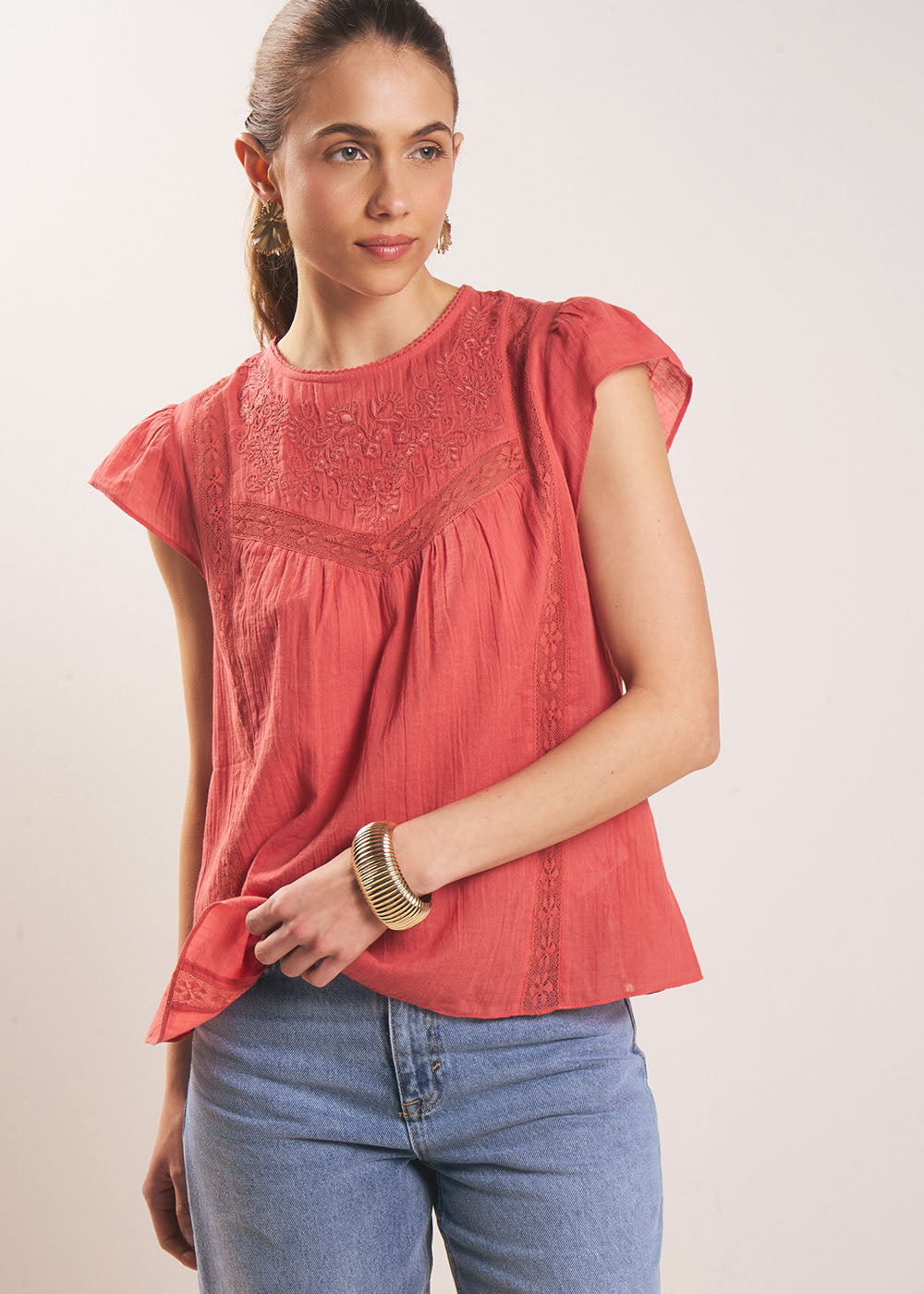 Top gaze de coton détails macramé - Sud Express - 5 - Sud Express