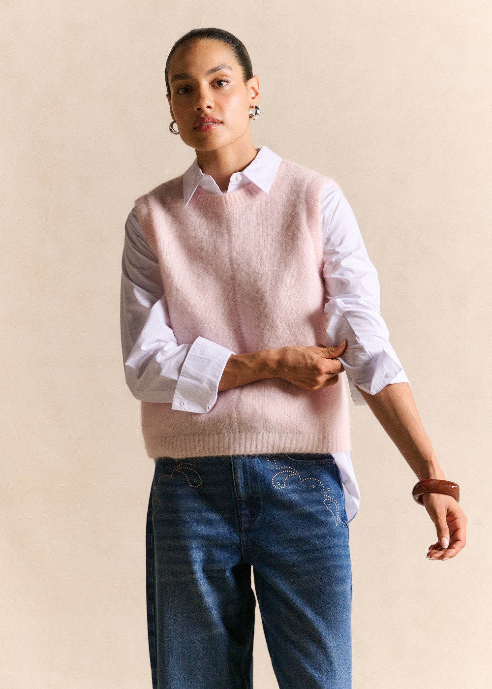 Pull sans manches en maille mohair coupe droite - Sud Express - 1 - Sud Express
