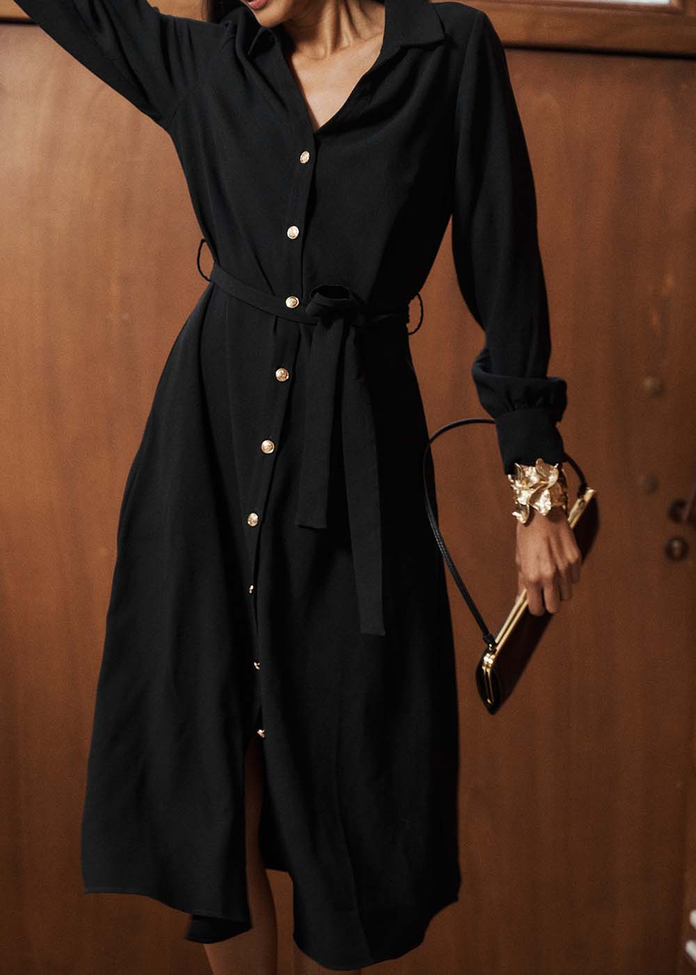 Robe longue à nouer à la taille avec manches longues - Sud Express - 4 - Sud Express