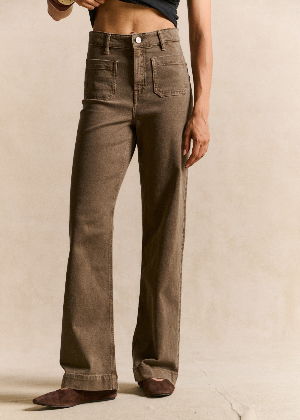 Pantalon coupe large en coton taille haute - Sud Express - 1 - Sud Express