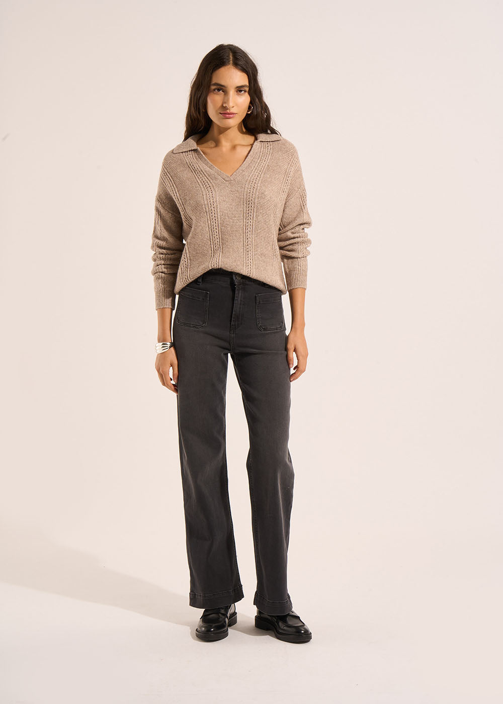 STACY BLACK STONE Jean à jambes larges avec revers et taille haute - 1 - Sud Express - Sud Express