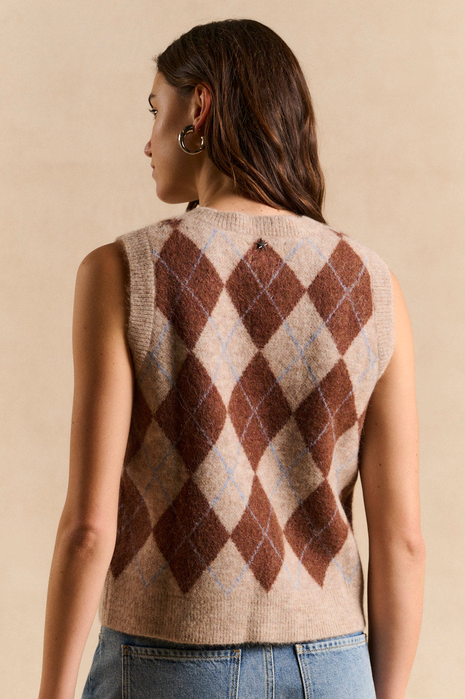 Pull sans manches col V jacquard losange - Sud Express - 3 - Sud Express