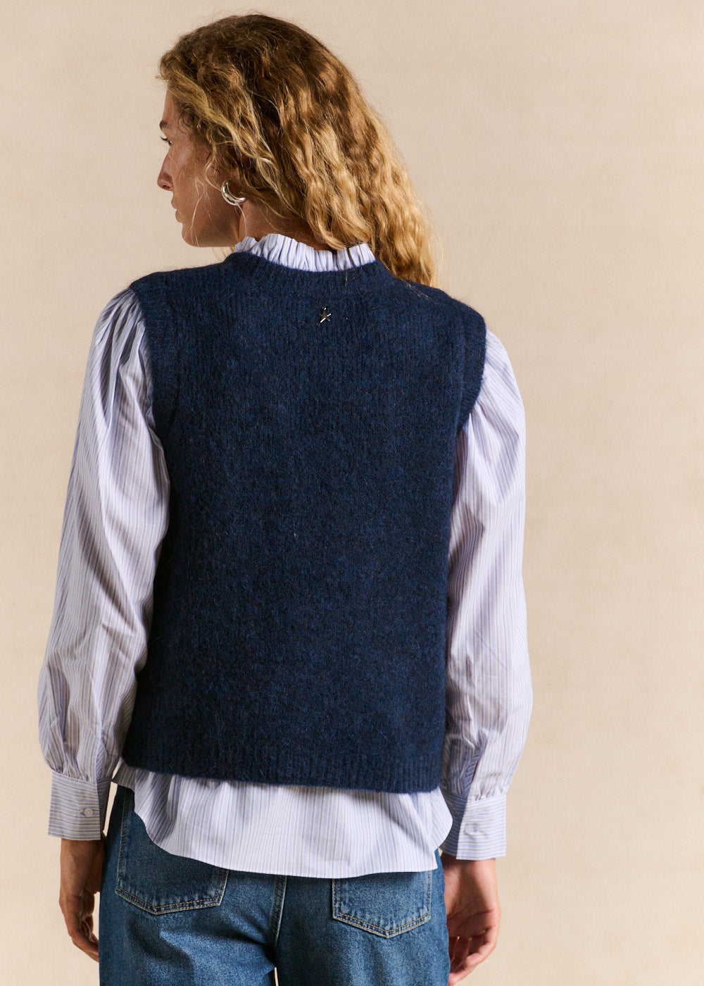 Pull sans manches en maille mohair coupe droite - Sud Express - 3 - Sud Express