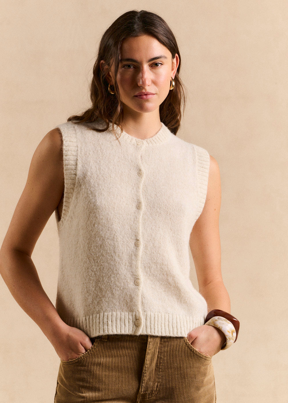 Sleeveless alpaca and lurex vest - Sud Express - 1 - Sud Express
