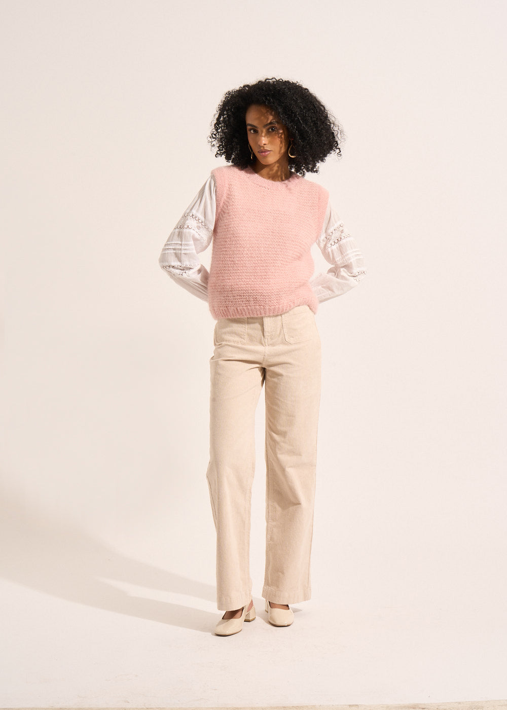 Pantalon large en velours de coton 700 raies taille haute - Sud Express - 1 - Sud Express