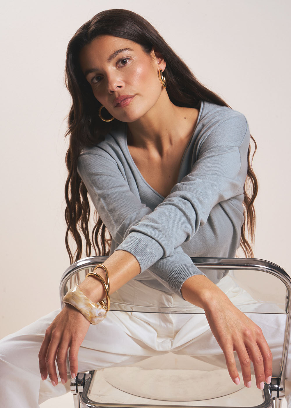 Pull col V oversize en maille fine - Sud Express - 5 - Sud Express