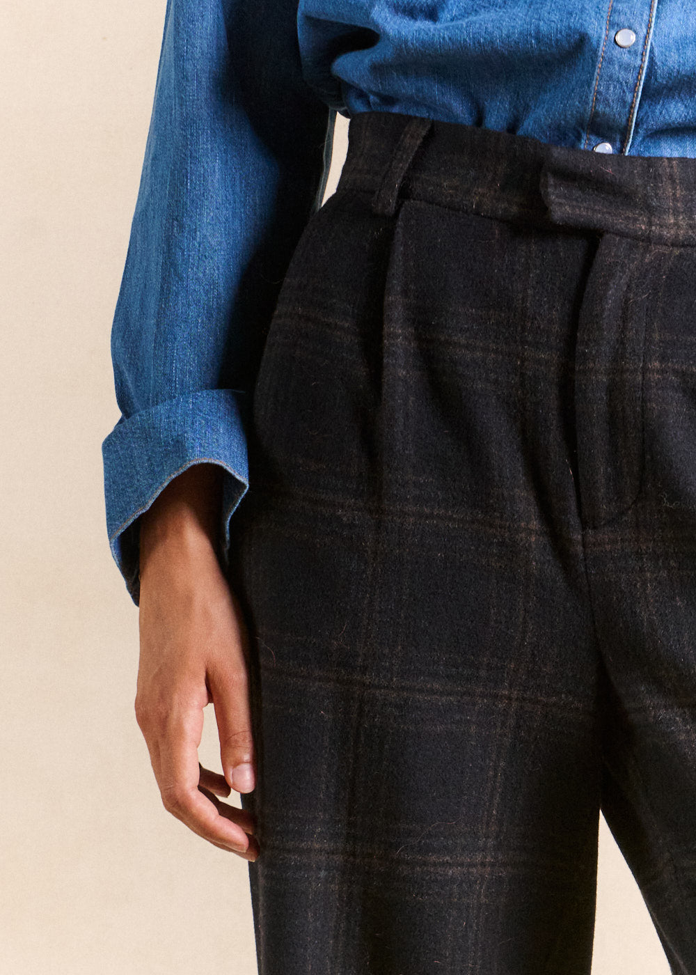 Pantalon large à carreaux taille haute - Sud Express - 2 - Sud Express