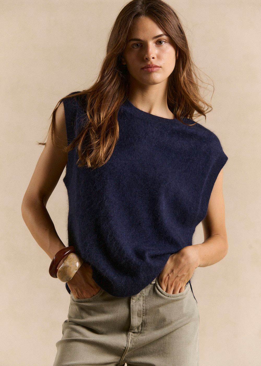 Pull sans manches ample en laine et cachemire - Sud Express - 1 - Sud Express