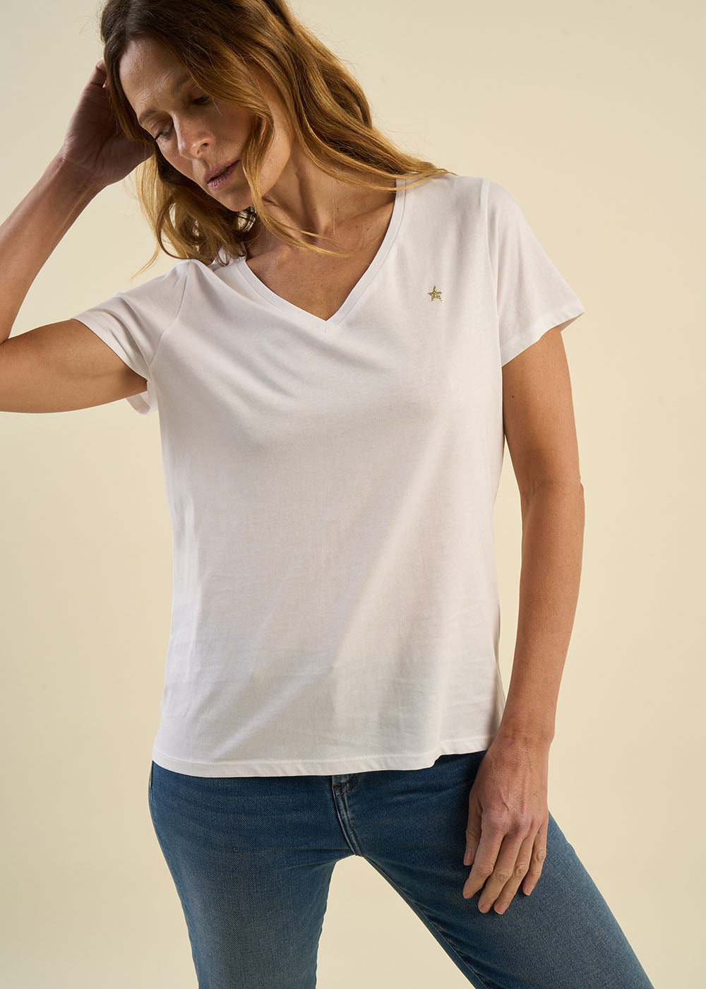 THELMA Tee-shirt col V en coton - 2 - Sud Express - Sud Express