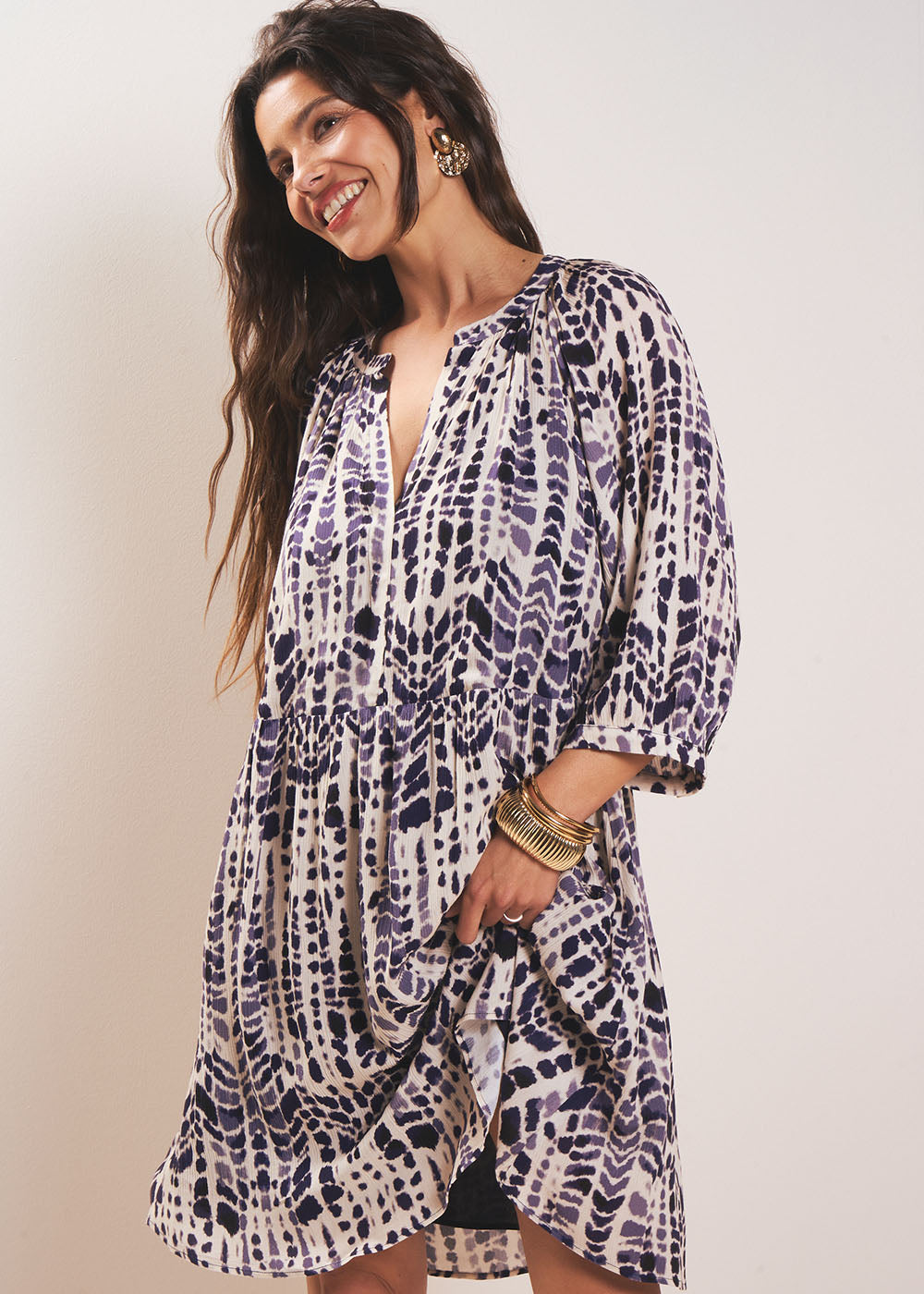 Robe courte imprimée léopart ikat - Sud Express - 5 - Sud Express