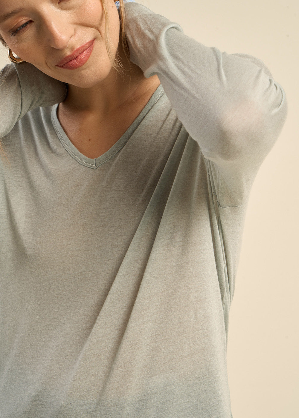 TASSINA Tee-shirt col V et manches 3/4 en voile de laine - 2 - Sud Express - Sud Express