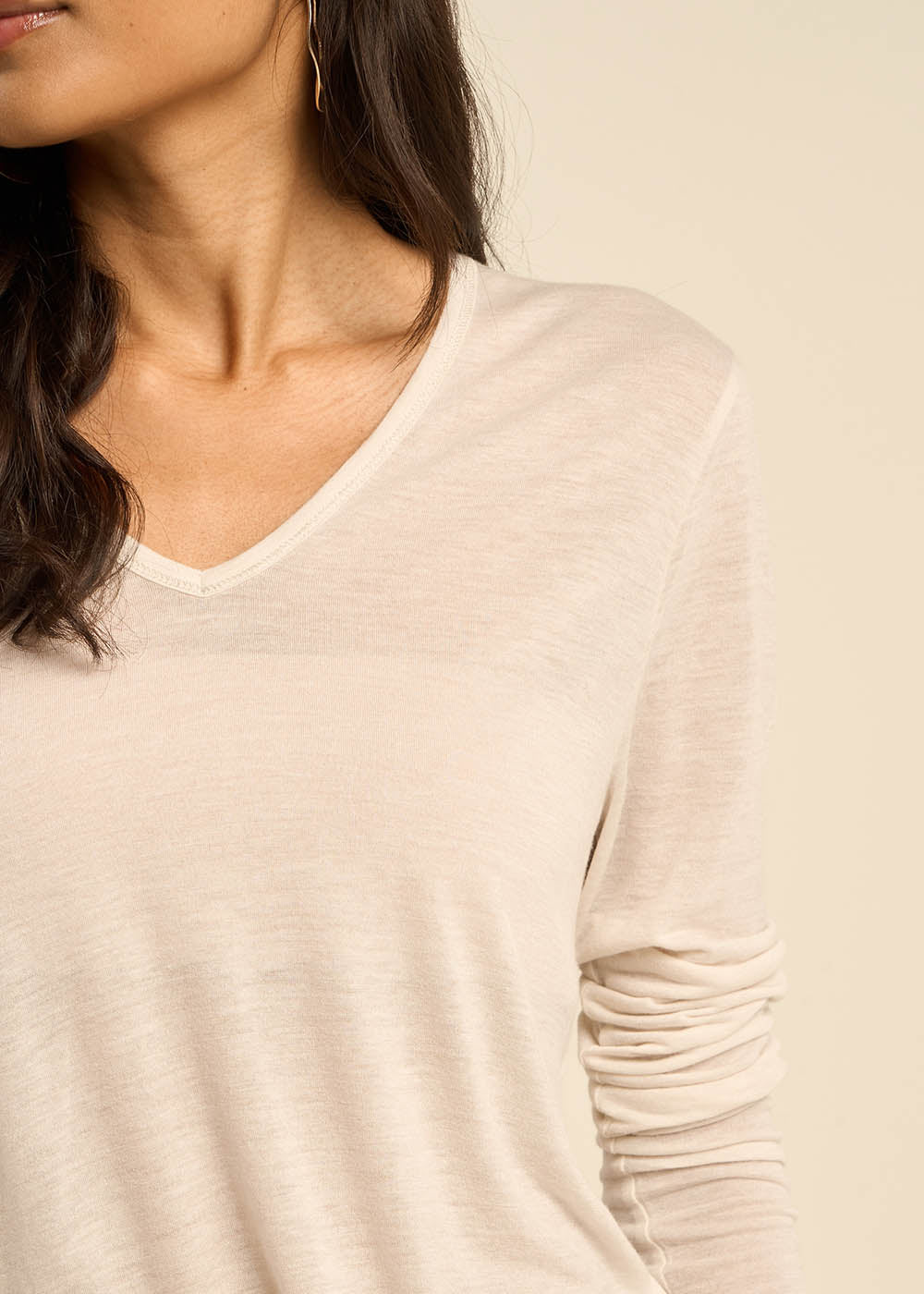 TASSINA Tee-shirt col V et manches 3/4 en voile de laine - 2 - Sud Express - Sud Express