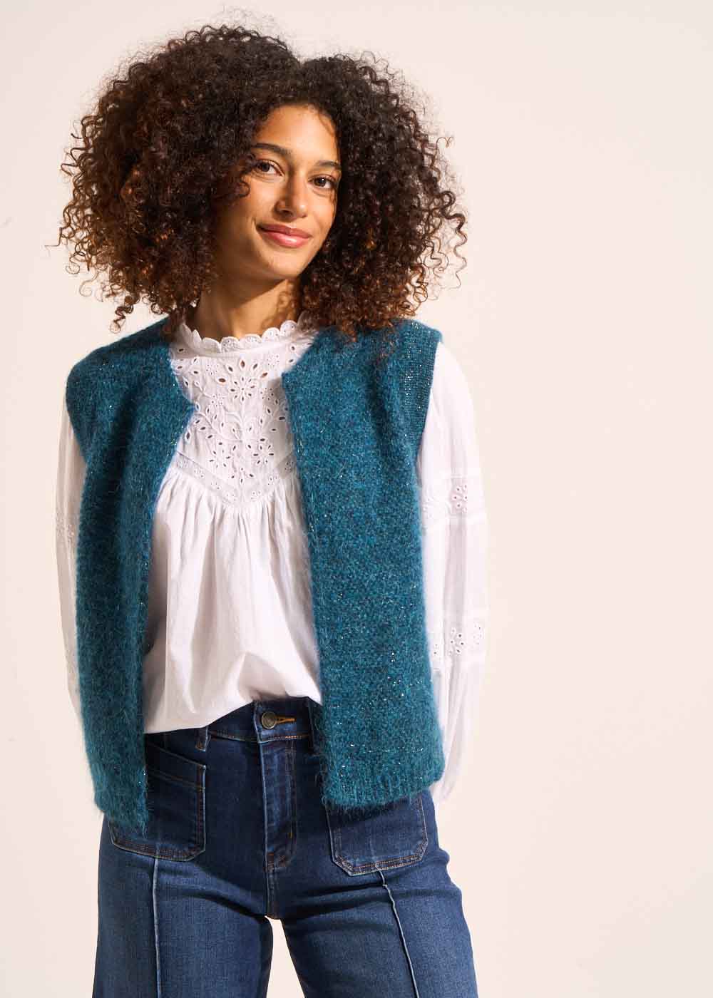 Gilet sans manches en mohair fils métallisés - Sud Express - 5 - Sud Express