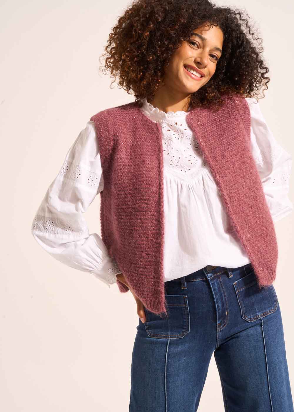 Gilet sans manches en mohair fils métallisés - Sud Express - 5 - Sud Express