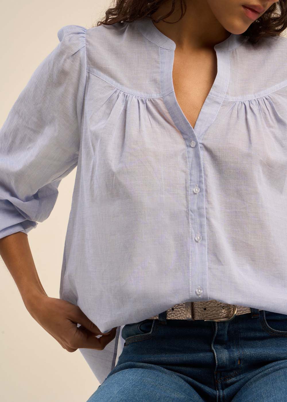 COLETI Chemise en coton avec col tunisien et détails froncés - 2 - Sud Express - Sud Express