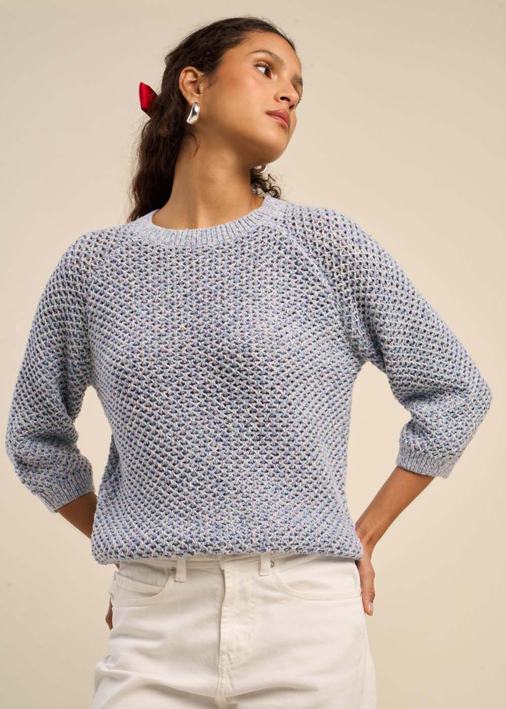 Pull maille multicolore et lurex manches 3/4 - Sud Express - 1 - Sud Express
