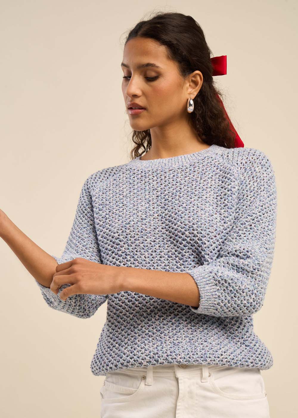 Pull maille multicolore et lurex manches 3/4 - Sud Express - 5 - Sud Express