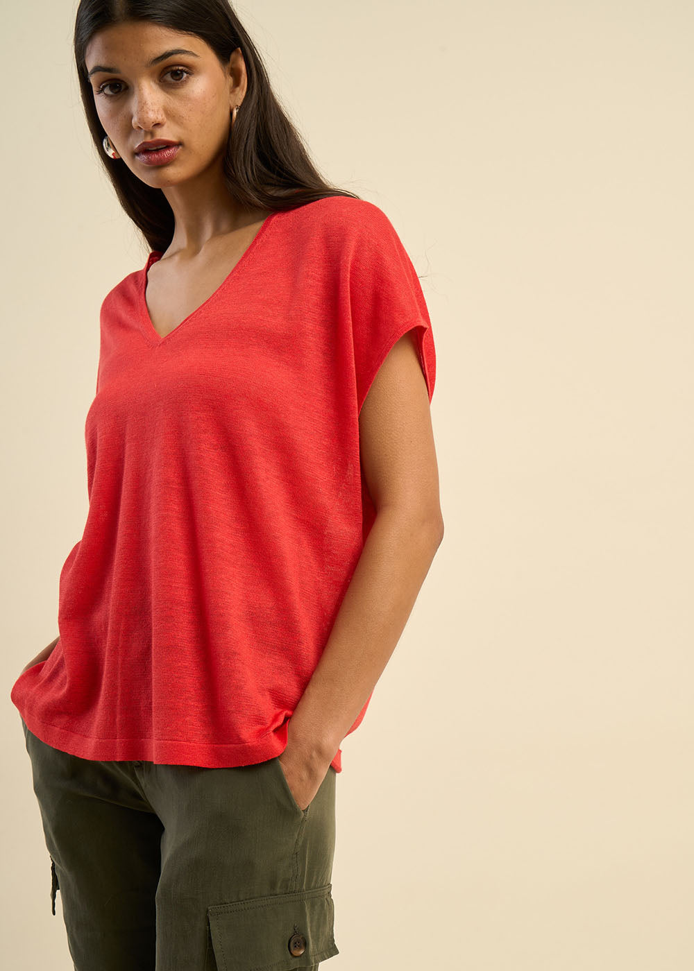 Pull sans manches col V 100% lin - Sud Express - 4 - Sud Express