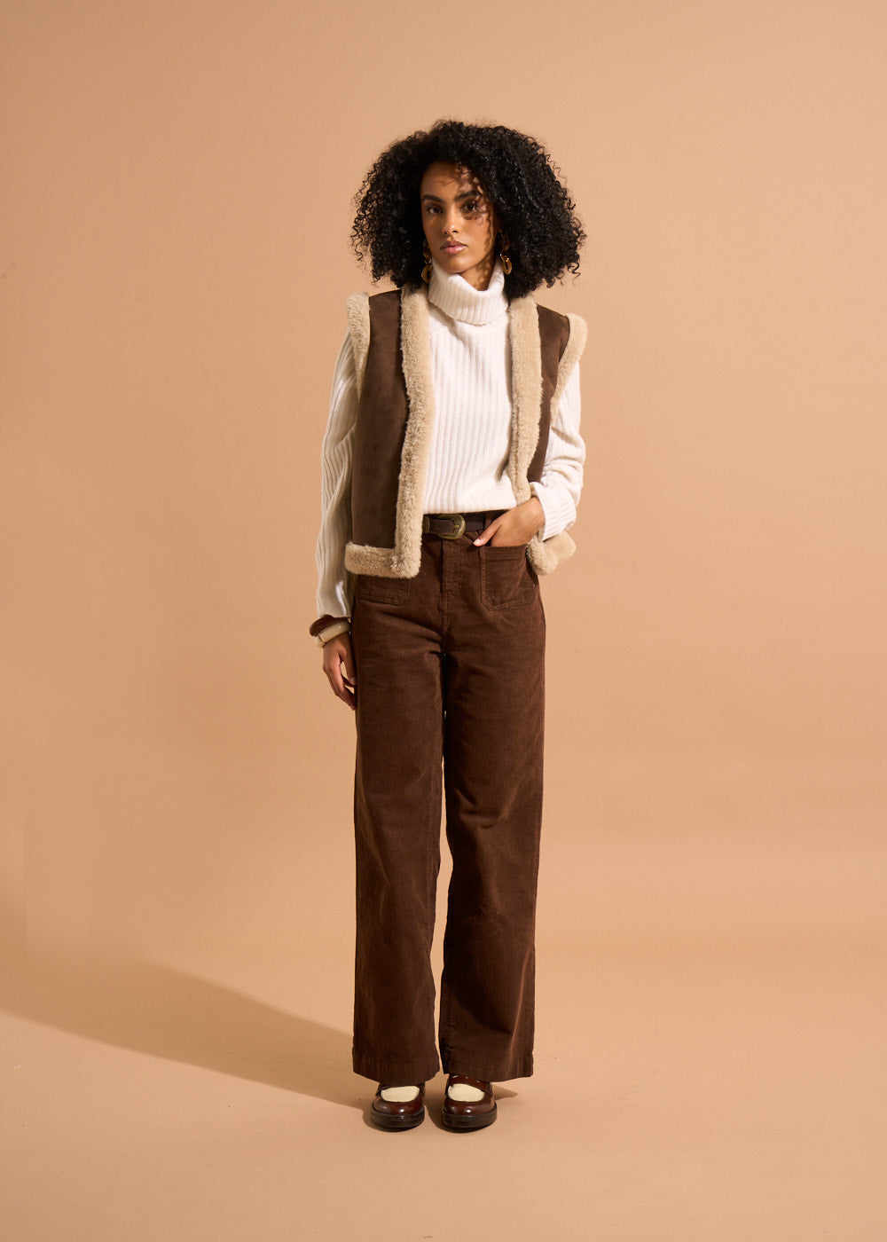 PACY Pantalon large en velours de coton 700 raies taille haute - 1 - Sud Express - Sud Express