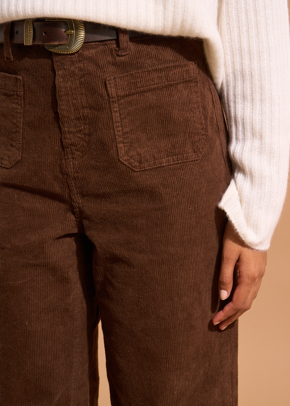 PACY Pantalon large en velours de coton 700 raies taille haute - 4 - Sud Express - Sud Express