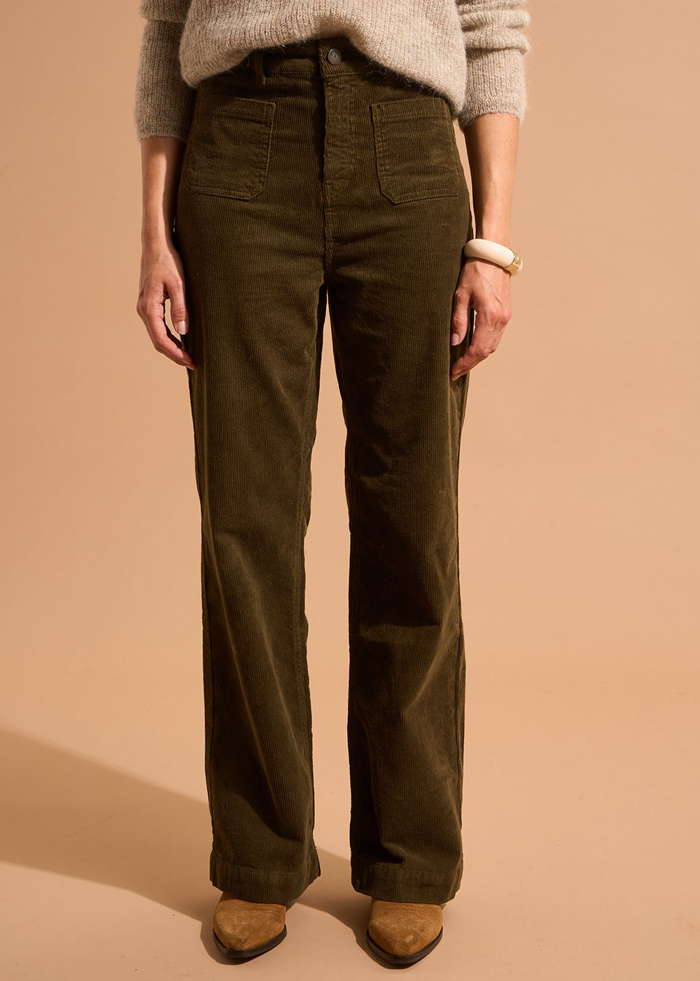 PACY Pantalon large en velours de coton 700 raies taille haute - 2 - Sud Express - Sud Express