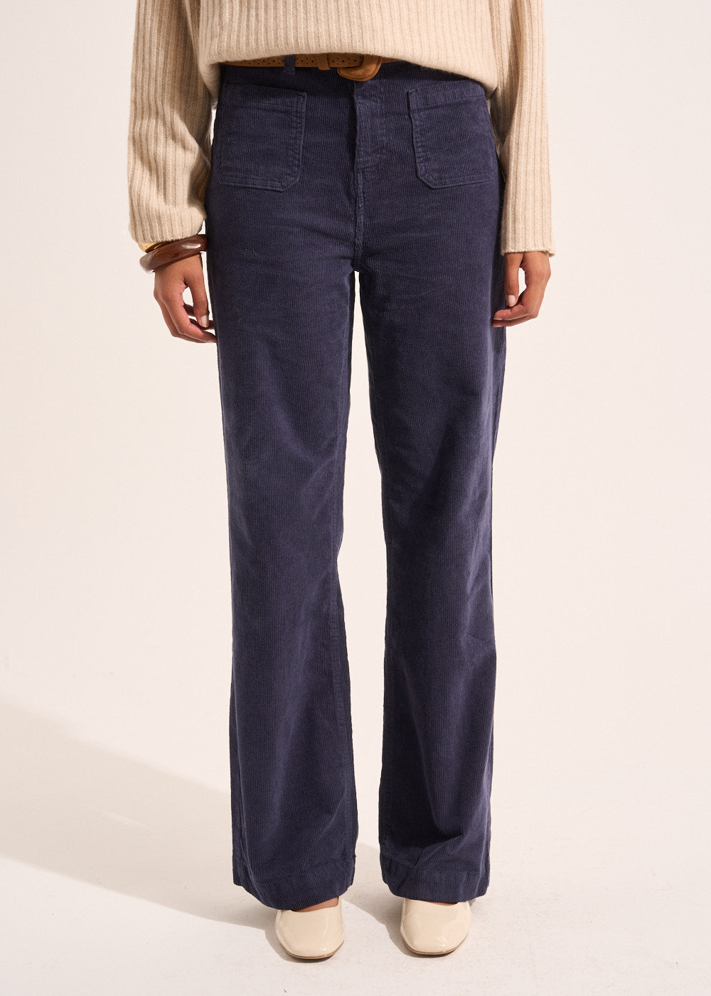 PACY Pantalon large en velours de coton 700 raies taille haute - 2 - Sud Express - Sud Express