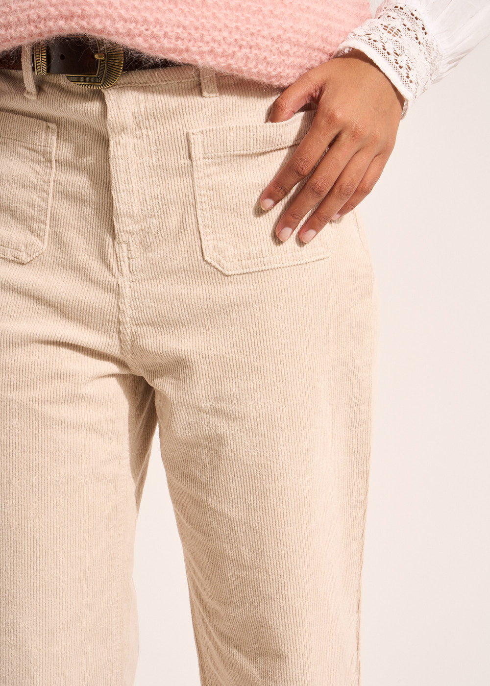 Pantalon large en velours de coton 700 raies taille haute - Sud Express - 5 - Sud Express