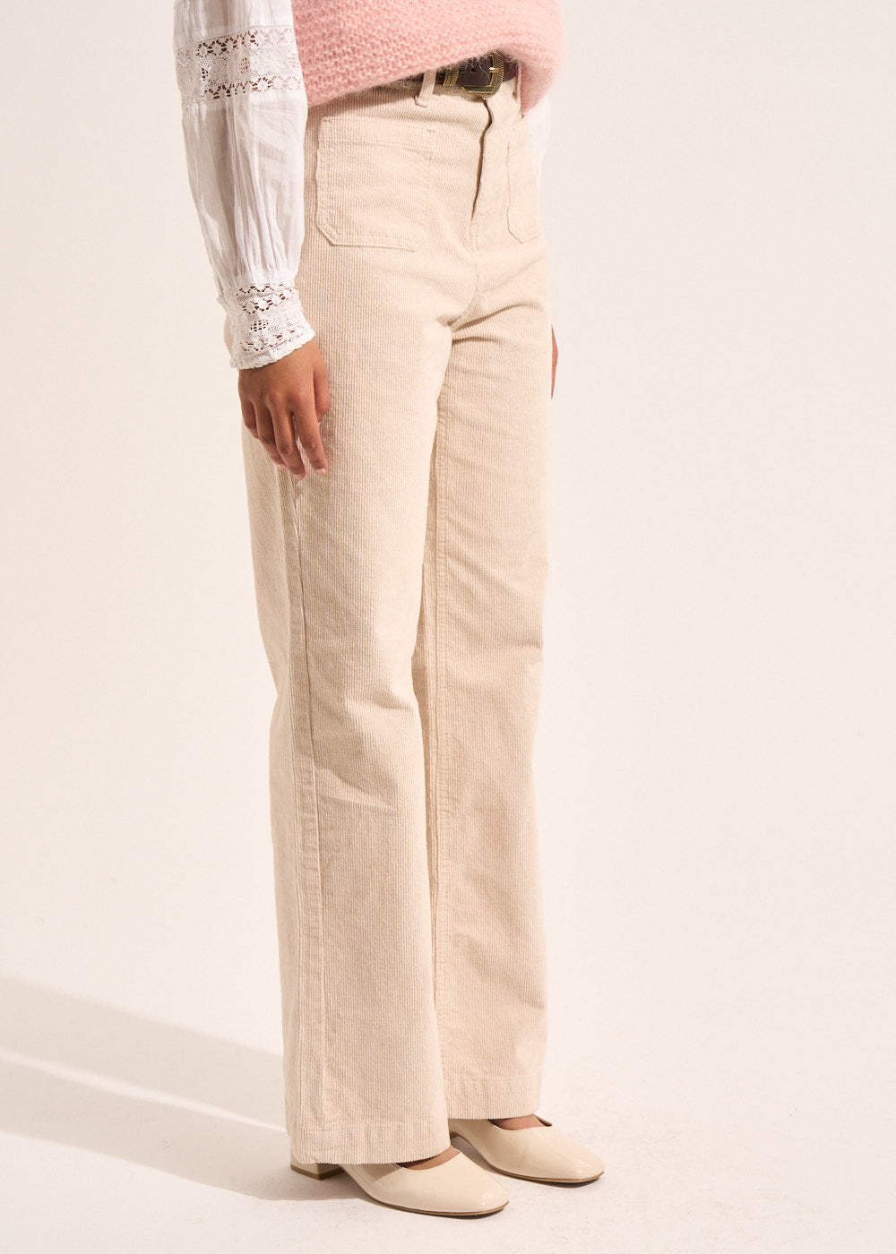 Pantalon large en velours de coton 700 raies taille haute - Sud Express - 6 - Sud Express