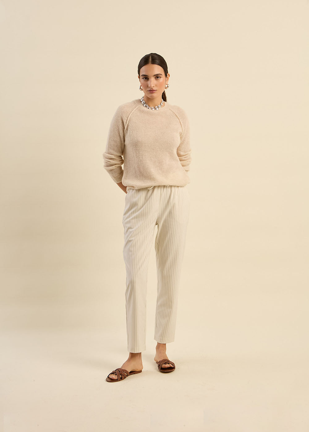 Pantalon droit fluide à taille élastique et rayures - Sud Express - 1 - Sud Express