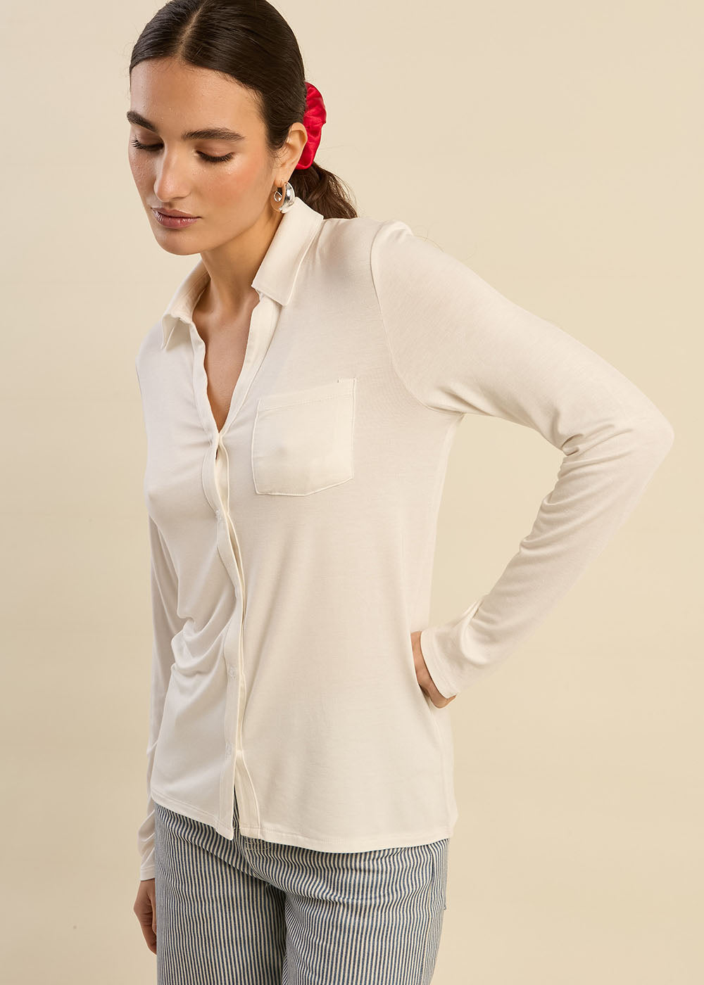 CHIARA T-shirt col chemise manches longues - 2 - Sud Express - Sud Express